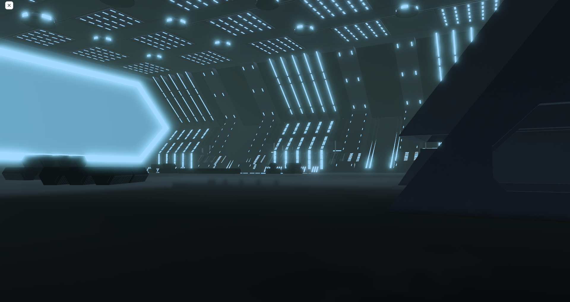 Futuristic Roblox hexagonal hall with cyan lighting