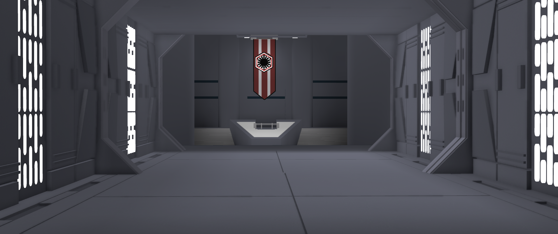 Sci-fi Roblox interior hall with dramatic lighting