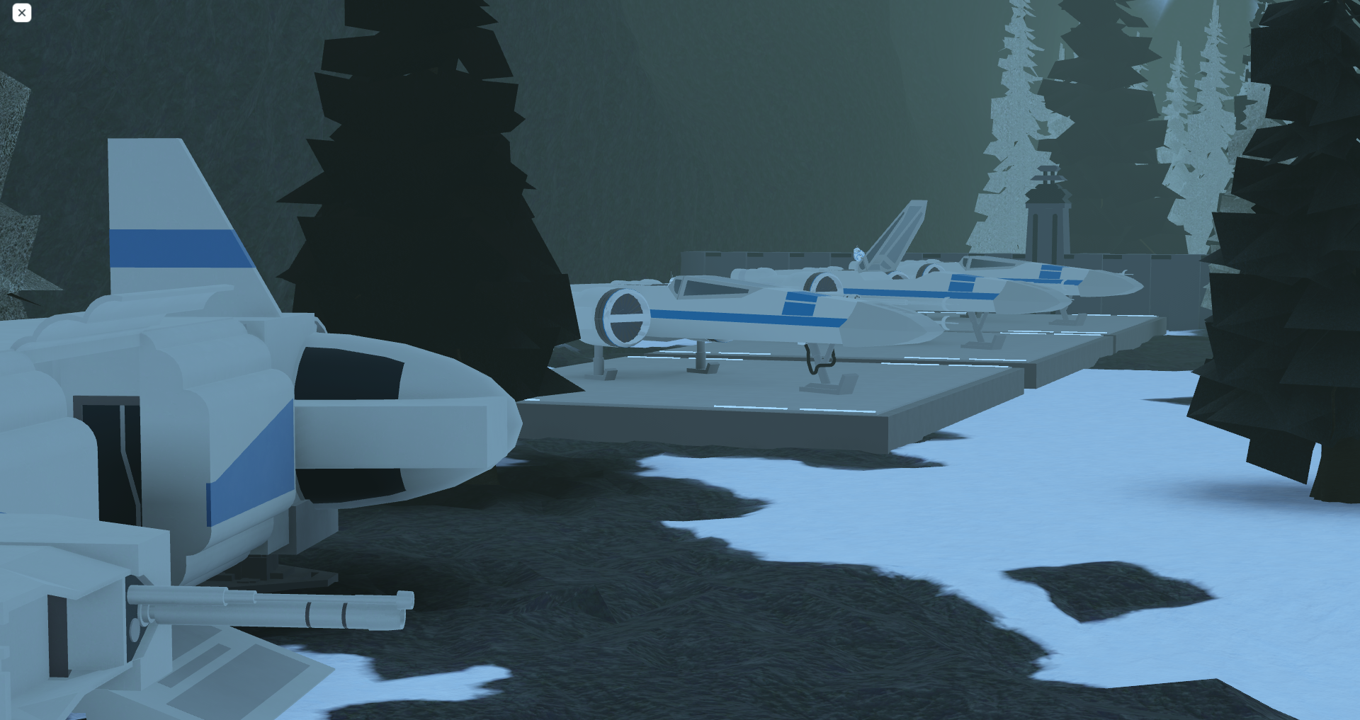 Snowy Roblox airbase with custom aircraft
